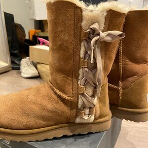 UGG Chestnut Suede Short Boots with Side Ribbon Detail